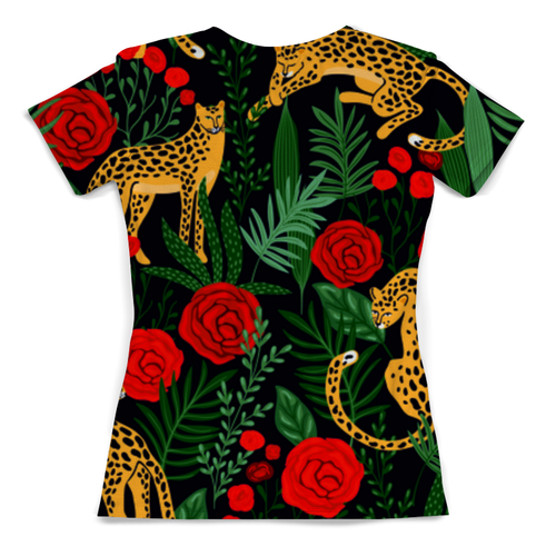Заказать женскую футболку в Москве. Футболка с полной запечаткой (женская) Леопард в джунглях от Елена Елена - готовые дизайны и нанесение принтов.
