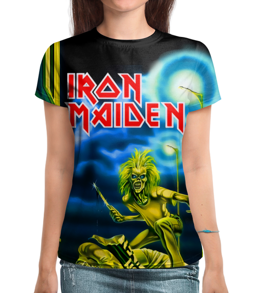Заказать женскую футболку в Москве. Футболка с полной запечаткой (женская) Iron Maiden от ПРИНТЫ ПЕЧАТЬ  - готовые дизайны и нанесение принтов.