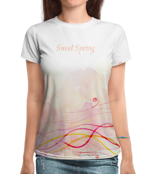 Заказать женскую футболку в Москве. Футболка с полной запечаткой (женская) Sweet Spring (aquarelle) от Maria Mishina - готовые дизайны и нанесение принтов.