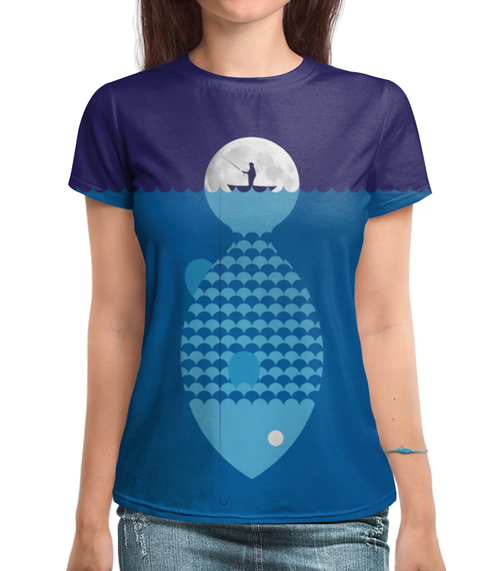 Заказать женскую футболку в Москве. Футболка с полной запечаткой (женская) Big Fish от T-shirt print  - готовые дизайны и нанесение принтов.