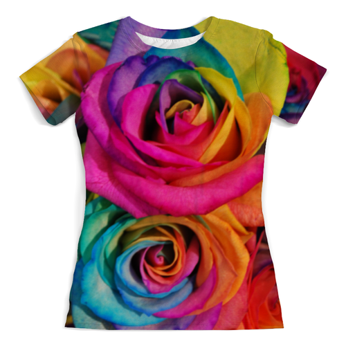 Заказать женскую футболку в Москве. Футболка с полной запечаткой (женская) Цветные розы от weeert - готовые дизайны и нанесение принтов.