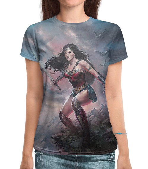 Заказать женскую футболку в Москве. Футболка с полной запечаткой (женская) Wonder Woman от balden - готовые дизайны и нанесение принтов.