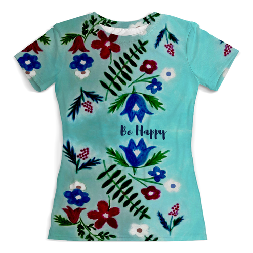Заказать женскую футболку в Москве. Футболка с полной запечаткой (женская) Цветы на голубом от mrs-snit@yandex.ru - готовые дизайны и нанесение принтов.