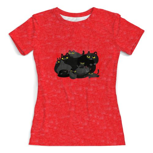 Заказать женскую футболку в Москве. Футболка с полной запечаткой (женская) Котики от Fix Print - готовые дизайны и нанесение принтов.