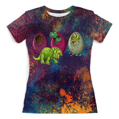 Заказать женскую футболку в Москве. Футболка с полной запечаткой (женская) Яйца динозавра от Amerikanka - готовые дизайны и нанесение принтов.