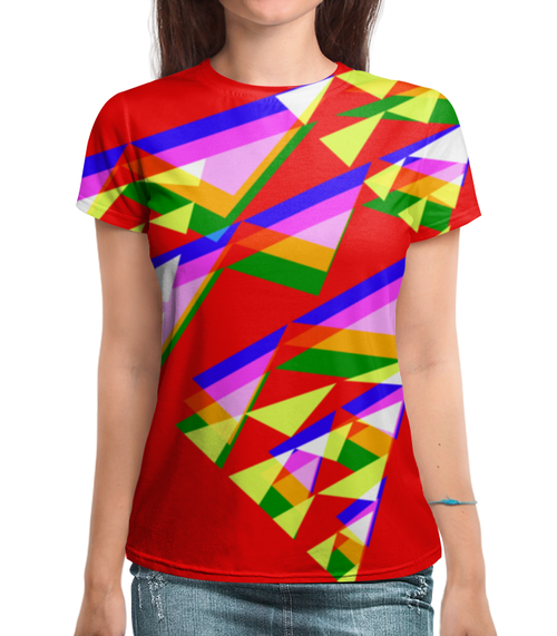 Заказать женскую футболку в Москве. Футболка с полной запечаткой (женская) Colorfull triangle от Макс ЧеГевара - готовые дизайны и нанесение принтов.