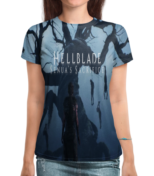 Заказать женскую футболку в Москве. Футболка с полной запечаткой (женская) Hellblade от THE_NISE  - готовые дизайны и нанесение принтов.
