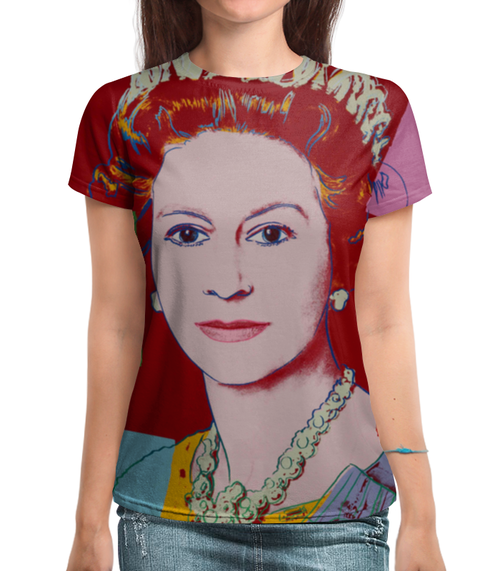 Заказать женскую футболку в Москве. Футболка с полной запечаткой (женская) Королева Англии от Александр - готовые дизайны и нанесение принтов.