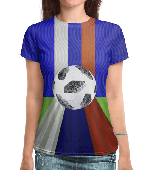 Заказать женскую футболку в Москве. Футболка с полной запечаткой (женская) SOCCER Design от balden - готовые дизайны и нанесение принтов.