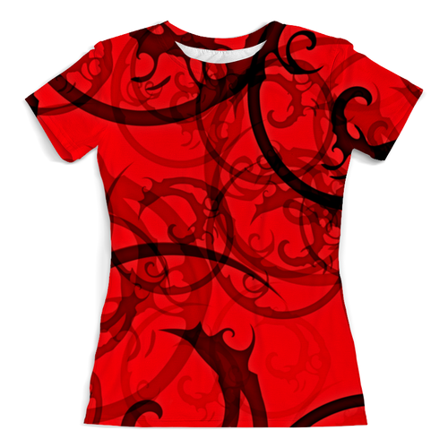 Заказать женскую футболку в Москве. Футболка с полной запечаткой (женская) Черно-красный узор от THE_NISE  - готовые дизайны и нанесение принтов.
