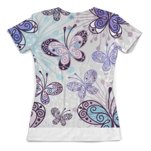Заказать женскую футболку в Москве. Футболка с полной запечаткой (женская) Фиолетовые бабочки от weeert - готовые дизайны и нанесение принтов.