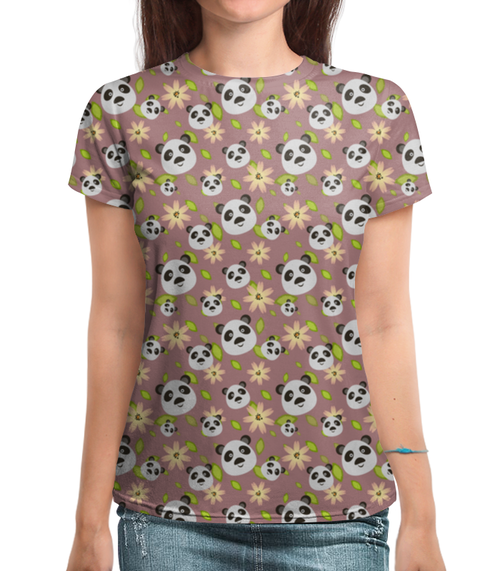 Заказать женскую футболку в Москве. Футболка с полной запечаткой (женская) Панды  от T-shirt print  - готовые дизайны и нанесение принтов.