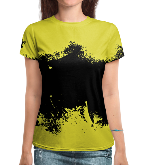 Заказать женскую футболку в Москве. Футболка с полной запечаткой (женская) Черно-желтые краски от THE_NISE  - готовые дизайны и нанесение принтов.