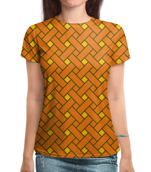 Заказать женскую футболку в Москве. Футболка с полной запечаткой (женская) Оранжевые линии от THE_NISE  - готовые дизайны и нанесение принтов.