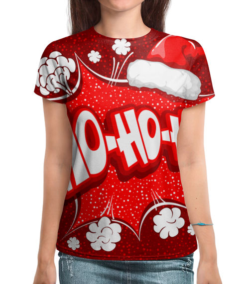 Заказать женскую футболку в Москве. Футболка с полной запечаткой (женская)  Ho Ho Ho от THE_NISE  - готовые дизайны и нанесение принтов.