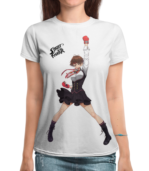 Заказать женскую футболку в Москве. Футболка с полной запечаткой (женская) Kasugano Sakura Street Fighter от Fix Print - готовые дизайны и нанесение принтов.