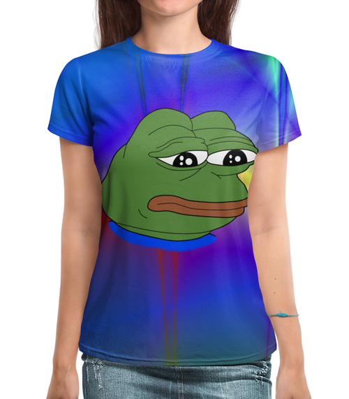 Заказать женскую футболку в Москве. Футболка с полной запечаткой (женская) Pepe Frog от Jimmy Flash - готовые дизайны и нанесение принтов.