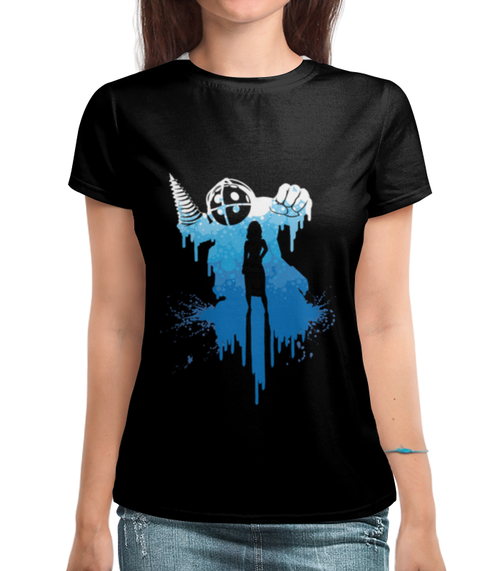 Заказать женскую футболку в Москве. Футболка с полной запечаткой (женская) Bioshock от galaxy secret - готовые дизайны и нанесение принтов.