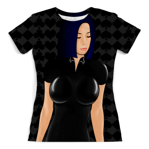 Заказать женскую футболку в Москве. Футболка с полной запечаткой (женская) девушка в черном платье от Anime_GID  - готовые дизайны и нанесение принтов.