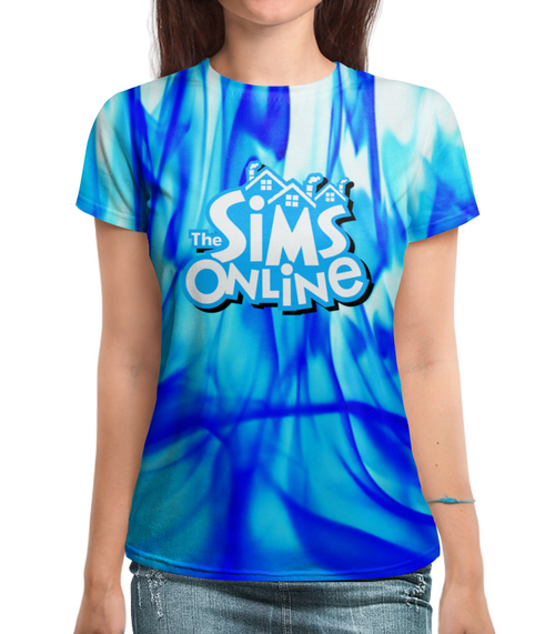 Заказать женскую футболку в Москве. Футболка с полной запечаткой (женская) Sims Online от THE_NISE  - готовые дизайны и нанесение принтов.