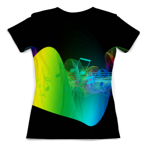 Заказать женскую футболку в Москве. Футболка с полной запечаткой (женская) Музыка в цветах радуги от tami.fox@mail.ru - готовые дизайны и нанесение принтов.