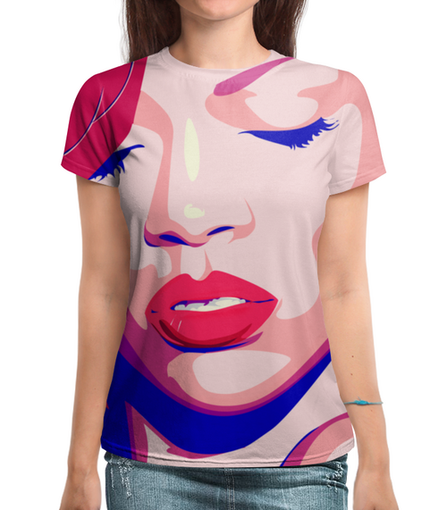 Заказать женскую футболку в Москве. Футболка с полной запечаткой (женская) Рианна от THE_NISE  - готовые дизайны и нанесение принтов.