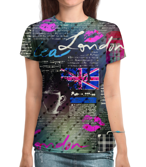 Заказать женскую футболку в Москве. Футболка с полной запечаткой (женская) Лондон (1) от T-shirt print  - готовые дизайны и нанесение принтов.