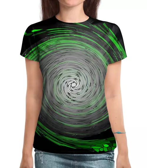 Заказать женскую футболку в Москве. Футболка с полной запечаткой (женская) Спиральная галактика от Alexey Evsyunin - готовые дизайны и нанесение принтов.