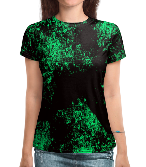 Заказать женскую футболку в Москве. Футболка с полной запечаткой (женская) Зелёная краска от THE_NISE  - готовые дизайны и нанесение принтов.