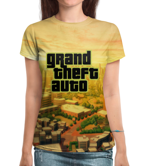 Заказать женскую футболку в Москве. Футболка с полной запечаткой (женская) Grand Theft Auto от THE_NISE  - готовые дизайны и нанесение принтов.