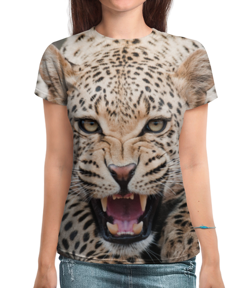 Заказать женскую футболку в Москве. Футболка с полной запечаткой (женская) Леопард от Виктор Гришин - готовые дизайны и нанесение принтов.