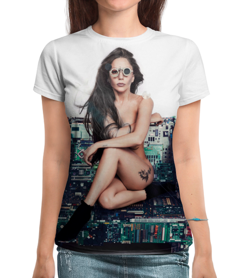 Заказать женскую футболку в Москве. Футболка с полной запечаткой (женская) Lady Gaga от Vladec11 - готовые дизайны и нанесение принтов.