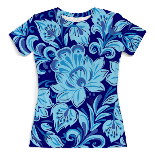 Заказать женскую футболку в Москве. Футболка с полной запечаткой (женская) Голубые цветы от THE_NISE  - готовые дизайны и нанесение принтов.