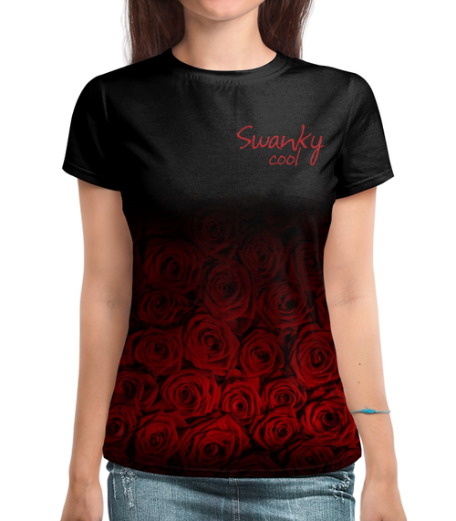 Заказать женскую футболку в Москве. Футболка с полной запечаткой (женская) Красные розы от DesertHawk - готовые дизайны и нанесение принтов.