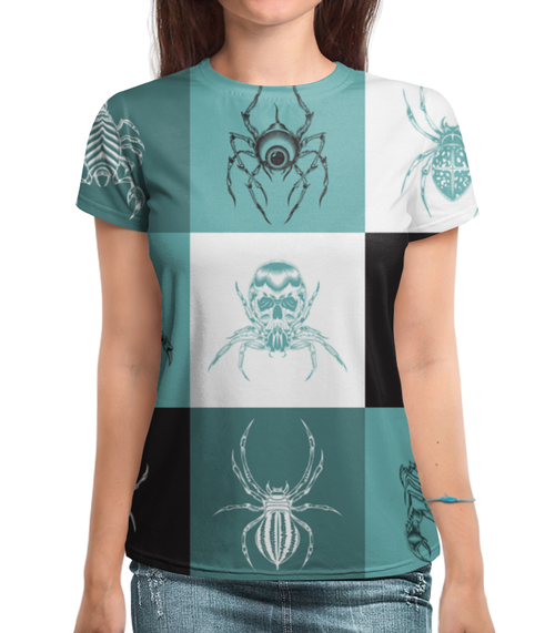 Заказать женскую футболку в Москве. Футболка с полной запечаткой (женская) пауки от THE_NISE  - готовые дизайны и нанесение принтов.