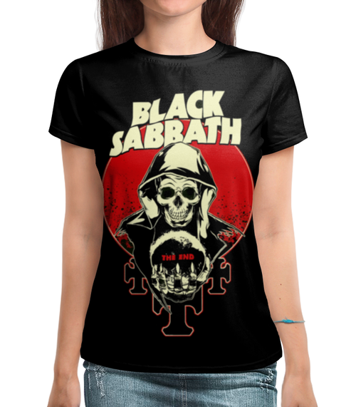 Заказать женскую футболку в Москве. Футболка с полной запечаткой (женская) Black Sabbath от geekbox - готовые дизайны и нанесение принтов.