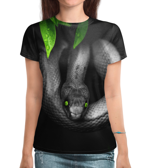 Заказать женскую футболку в Москве. Футболка с полной запечаткой (женская) Черная змея от weeert - готовые дизайны и нанесение принтов.