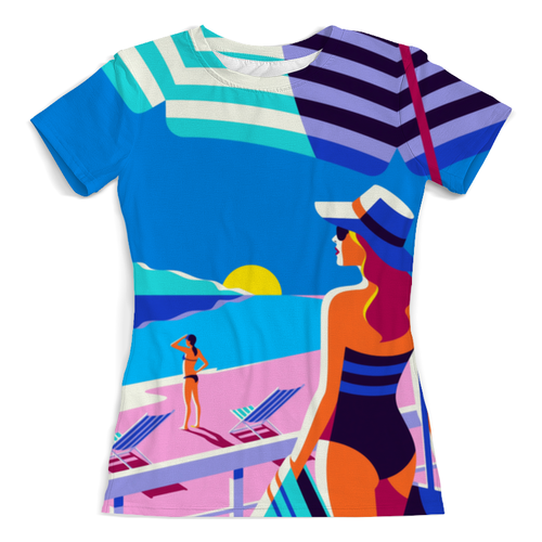 Заказать женскую футболку в Москве. Футболка с полной запечаткой (женская) Летний пейзаж  от T-shirt print  - готовые дизайны и нанесение принтов.