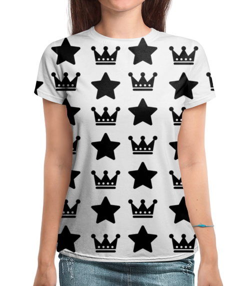 Заказать женскую футболку в Москве. Футболка с полной запечаткой (женская) Queen Stars от Pinky-Winky - готовые дизайны и нанесение принтов.