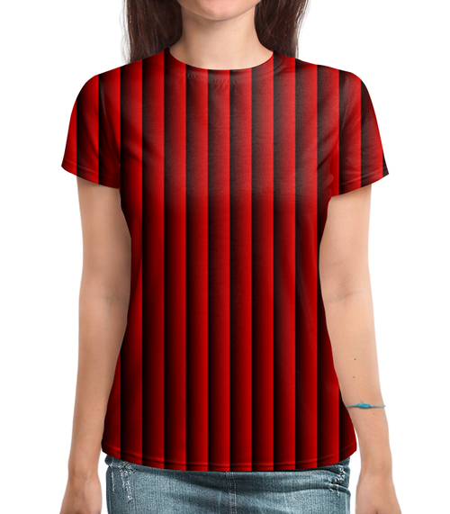 Заказать женскую футболку в Москве. Футболка с полной запечаткой (женская) Красные полосы от Fonzo - готовые дизайны и нанесение принтов.