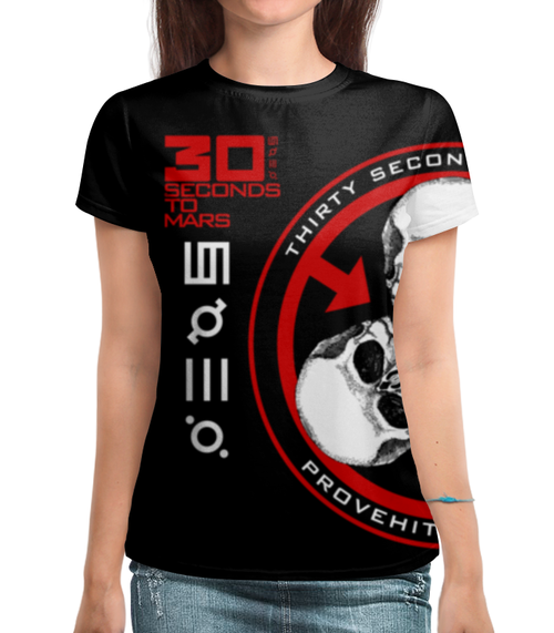 Заказать женскую футболку в Москве. Футболка с полной запечаткой (женская) 30 Seconds to Mars от geekbox - готовые дизайны и нанесение принтов.