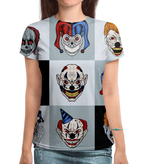 Заказать женскую футболку в Москве. Футболка с полной запечаткой (женская) клоуны от THE_NISE  - готовые дизайны и нанесение принтов.