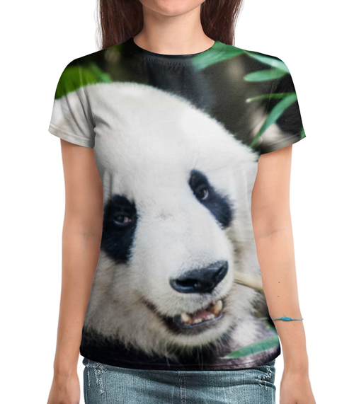 Заказать женскую футболку в Москве. Футболка с полной запечаткой (женская) Panda Vegan от vegan@thespaceway.info - готовые дизайны и нанесение принтов.