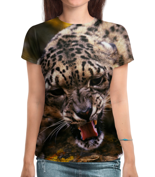 Заказать женскую футболку в Москве. Футболка с полной запечаткой (женская) Леопард от Violet - готовые дизайны и нанесение принтов.