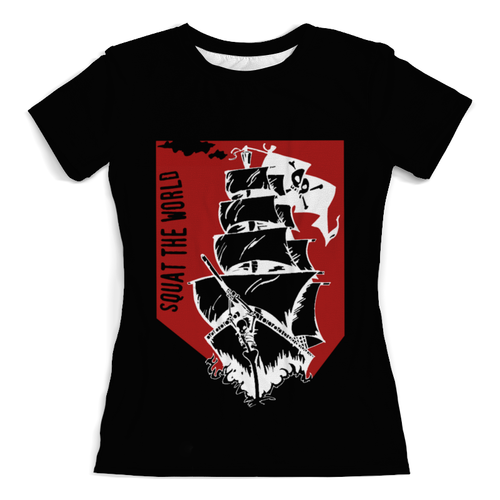 Заказать женскую футболку в Москве. Футболка с полной запечаткой (женская) Пиратский корабль от Виктор Гришин - готовые дизайны и нанесение принтов.