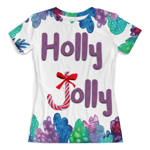Заказать женскую футболку в Москве. Футболка с полной запечаткой (женская) Holly Jolly от THE_NISE  - готовые дизайны и нанесение принтов.