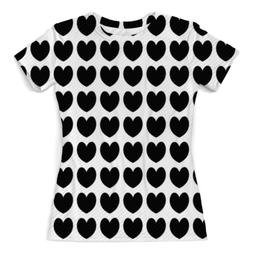Заказать женскую футболку в Москве. Футболка с полной запечаткой (женская) Черные сердечки от THE_NISE  - готовые дизайны и нанесение принтов.