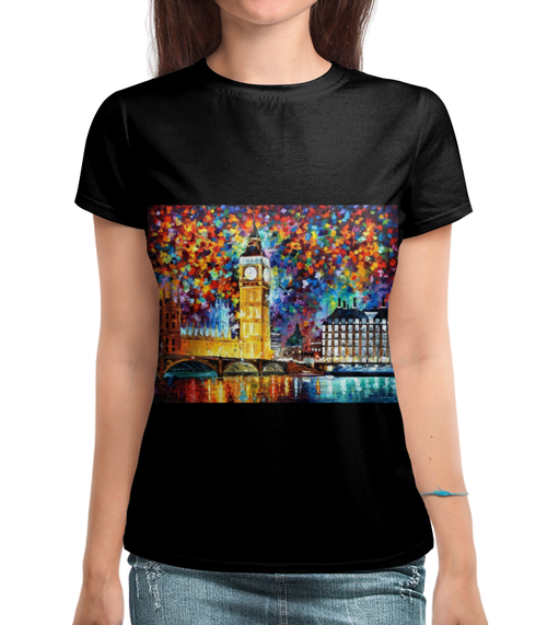 Заказать женскую футболку в Москве. Футболка с полной запечаткой (женская) Лондон от Fil6 - готовые дизайны и нанесение принтов.