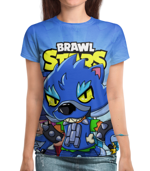 Заказать женскую футболку в Москве. Футболка с полной запечаткой (женская) BRAWL STARS LEON от geekbox - готовые дизайны и нанесение принтов.
