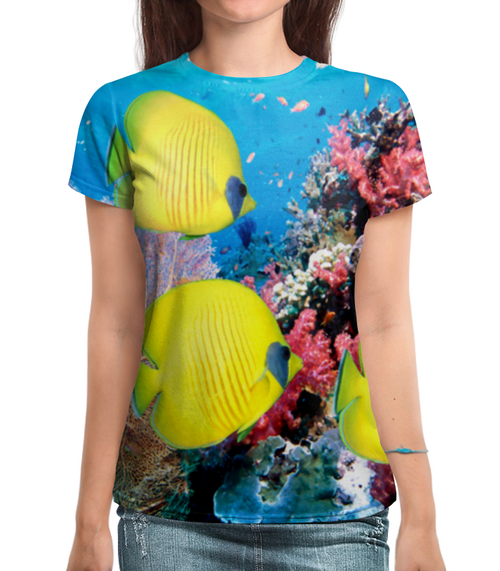 Заказать женскую футболку в Москве. Футболка с полной запечаткой (женская)  Морской риф от THE_NISE  - готовые дизайны и нанесение принтов.
